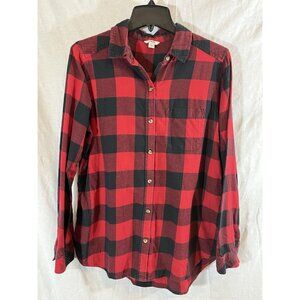 Sonoma Women’s Medium Red Black Plaid Button Up Long Sleeve Top